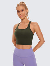Load image into Gallery viewer, CRZ YOGA Butterluxe Womens Y-Back Racerback Longline Sports Bra - Padded Scoop Neck Workout Crop Tank Top with Built in Pads Olive Green
