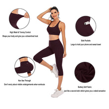 Load image into Gallery viewer, Steppe Naked Feeling High Waisted Yoga Pants Women's Workout Capris Leggings with Pockets Tummy Control Buttery Soft Running Compression Capris for Athletic Gym Exercise Fitness Wine Red
