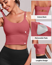 Load image into Gallery viewer, Everrysea Longline Sports Bra for Women Padded Workout Tank Tops Built in Bras Strappy Yoga Corp Top Camisole Rose

