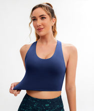 Load image into Gallery viewer, JOYSPELS Sports Bras for Women Extra Comfort Criss-Cross Back Padded Workout Tops for Women Medium Support Navy Blue
