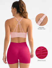 Load image into Gallery viewer, FRESOUGHT 2 Piece Workout Sets for Women Ribbed Yoga Outfits Seamless Gym High Waisetd Biker Shorts Set Pink
