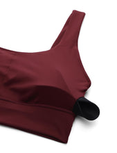 Load image into Gallery viewer, CRZ YOGA Butterluxe Womens U Back Sports Bra - Scoop Neck Padded Low Impact Yoga Clothes Workout Crop Top with Built in Pads Red Merlot
