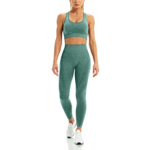Load image into Gallery viewer, WodoWei Women 2 Piece Workout Outfits Sports Bra Seamless Leggings Yoga Gym Activewear Set (YO610-Green Marl)

