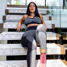Load image into Gallery viewer, OLCHEE Women’s Workout Sets 2 Piece - Seamless Yoga Leggings and Cross-Strap Sports Bra Gym Outfits Activewear Matching Set - Black

