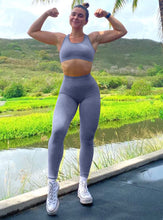 Load image into Gallery viewer, WodoWei Women 2 Piece Workout Outfits Sports Bra Seamless Leggings Yoga Gym Activewear Set (YO610-Navy blue Marl)
