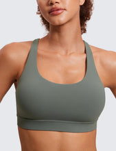Load image into Gallery viewer, CRZ YOGA Women's Strappy Sports Bras Fitness Workout Padded Yoga Criss Cross Back Cami Grey Sage
