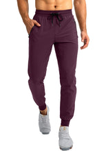 Load image into Gallery viewer, Pudolla Men's Lightweight Tapered Jogger Pants with Zip Pockets – Quick-Dry Athletic Running Joggers in Wine
