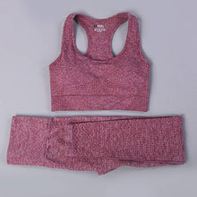 Load image into Gallery viewer, WodoWei Women 2 Piece Workout Outfits Sports Bra Seamless Leggings Yoga Gym Activewear Set (YO611-red Wine)
