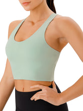 Load image into Gallery viewer, JOYSPELS Sports Bras for Women Extra Comfort Criss-Cross Back Padded Workout Tops for Women Medium Support Pale Green
