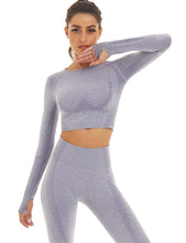 Load image into Gallery viewer, Toplook Women Seamless Workout Outfits Athletic Set Leggings + Long Sleeve Top 2 Pieces(Gray Blue)

