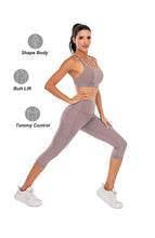 Load image into Gallery viewer, Steppe Naked Feeling High Waisted Yoga Pants Women's Workout Capris Leggings with Pockets Tummy Control Buttery Soft Running Compression Capris for Athletic Gym Exercise Fitness Grey Pink
