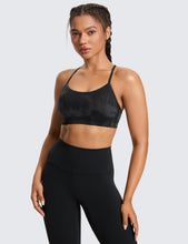 Load image into Gallery viewer, CRZ YOGA Butterluxe Womens Y Back Sports Bra - Padded Racerback Low Impact Spaghetti Thin Strap Workout Yoga Top Black Tie Dye Flowers
