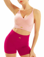 Load image into Gallery viewer, FRESOUGHT 2 Piece Workout Sets for Women Ribbed Yoga Outfits Seamless Gym High Waisetd Biker Shorts Set Pink
