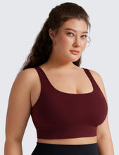 Load image into Gallery viewer, CRZ YOGA Butterluxe Womens U Back Sports Bra - Scoop Neck Padded Low Impact Yoga Clothes Workout Crop Top with Built in Pads Red Merlot
