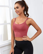 Load image into Gallery viewer, Everrysea Longline Sports Bra for Women Padded Workout Tank Tops Built in Bras Strappy Yoga Corp Top Camisole Rose
