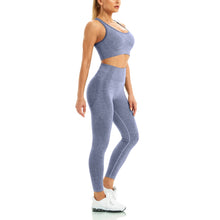 Load image into Gallery viewer, WodoWei Women 2 Piece Workout Outfits Sports Bra Seamless Leggings Yoga Gym Activewear Set (YO610-Navy blue Marl)

