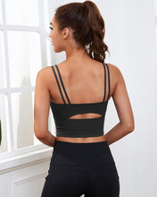 Load image into Gallery viewer, Everrysea Longline Sports Bra for Women Padded Workout Tank Tops Built in Bras Strappy Yoga Corp Top Camisole Black
