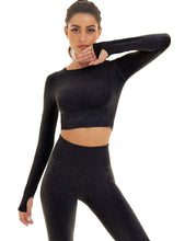 Load image into Gallery viewer, Toplook Women Seamless Workout Outfits Athletic Set Leggings + Long Sleeve Top 2 Pieces(Black)
