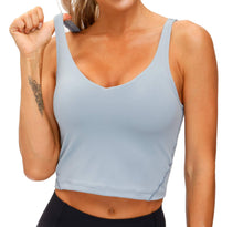 Load image into Gallery viewer, Women’s Longline Sports Bra Wirefree Padded Medium Support Yoga Bras Gym Running Workout Tank Tops (Denim Blue)
