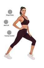 Load image into Gallery viewer, Steppe Naked Feeling High Waisted Yoga Pants Women's Workout Capris Leggings with Pockets Tummy Control Buttery Soft Running Compression Capris for Athletic Gym Exercise Fitness Wine Red
