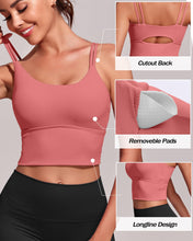 Load image into Gallery viewer, Everrysea Longline Sports Bra for Women Padded Workout Tank Tops Built in Bras Strappy Yoga Corp Top Camisole Pink
