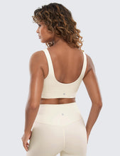 Load image into Gallery viewer, CRZ YOGA Butterluxe Womens U Back Sports Bra - Scoop Neck Padded Low Impact Yoga Clothes Workout Crop Top with Built in Pads White Apricot
