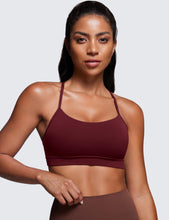 Load image into Gallery viewer, CRZ YOGA Butterluxe Womens Y Back Sports Bra - Padded Racerback Low Impact Spaghetti Thin Strap Workout Yoga Top Red Merlot
