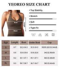 Load image into Gallery viewer, YEOREO Women's Halter Crop Top V Neck Workout Going Out Tank Top Hazel Padded Sleeveless Backless Trendy Summer Camisole Coffee
