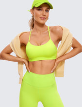 Load image into Gallery viewer, CRZ YOGA Butterluxe Womens Y Back Sports Bra - Padded Racerback Low Impact Spaghetti Thin Strap Workout Yoga Top Neon Yellow
