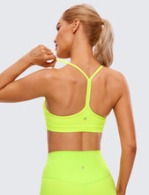Load image into Gallery viewer, CRZ YOGA Butterluxe Womens Y Back Sports Bra - Padded Racerback Low Impact Spaghetti Thin Strap Workout Yoga Top Neon Yellow

