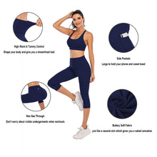 Load image into Gallery viewer, Steppe Naked Feeling High Waisted Yoga Pants Women's Workout Capris Leggings with Pockets Tummy Control Buttery Soft Running Compression Capris for Athletic Gym Exercise Fitness Royal Blue
