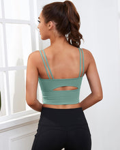 Load image into Gallery viewer, Everrysea Longline Sports Bra for Women Padded Workout Tank Tops Built in Bras Strappy Yoga Corp Top Camisole Blue Green
