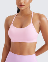 Load image into Gallery viewer, CRZ YOGA Butterluxe Womens Y Back Sports Bra - Padded Racerback Low Impact Spaghetti Thin Strap Workout Yoga Top Pink Peony
