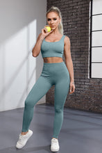 Load image into Gallery viewer, QINSEN Womens Yoga Pants Bodycon 2 Piece Outfits Sport Bra High Waist Seamless Leggings Blue
