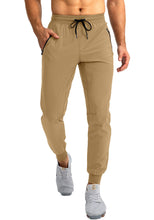 Load image into Gallery viewer, Pudolla Men's Lightweight Tapered Jogger Pants with Zip Pockets – Quick-Dry Athletic Running Joggers in Dark Khaki
