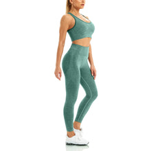 Load image into Gallery viewer, WodoWei Women 2 Piece Workout Outfits Sports Bra Seamless Leggings Yoga Gym Activewear Set (YO610-Green Marl)

