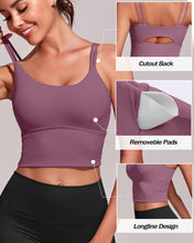 Load image into Gallery viewer, Everrysea Longline Sports Bra for Women Padded Workout Tank Tops Built in Bras Strappy Yoga Corp Top Camisole Dark Purple
