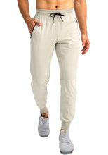 Load image into Gallery viewer, Pudolla Men's Lightweight Tapered Jogger Pants with Zip Pockets – Quick-Dry Athletic Running Joggers in Khaki
