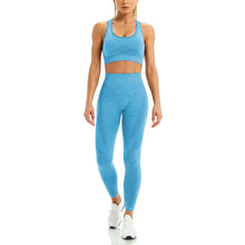 Load image into Gallery viewer, WodoWei Women 2 Piece Workout Outfits Sports Bra Seamless Leggings Yoga Gym Activewear Set (YO610-Vivid Blue Marl)
