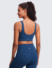 Load image into Gallery viewer, CRZ YOGA Butterluxe Womens U Back Sports Bra - Scoop Neck Padded Low Impact Yoga Clothes Workout Crop Top with Built in Pads French Navy
