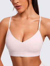 Load image into Gallery viewer, CRZ YOGA Butterluxe V-Neck Sports Bras for Women - Adjustable Thin Straps Padded Yoga Top Basic Wireless Camisole Strawberry Pink
