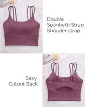 Load image into Gallery viewer, Everrysea Longline Sports Bra for Women Padded Workout Tank Tops Built in Bras Strappy Yoga Corp Top Camisole Dark Purple
