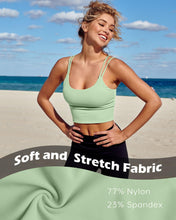 Load image into Gallery viewer, Everrysea Longline Sports Bra for Women Padded Workout Tank Tops Built in Bras Strappy Yoga Corp Top Camisole Light Green
