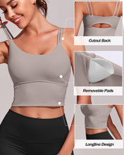 Load image into Gallery viewer, Everrysea Longline Sports Bra for Women Padded Workout Tank Tops Built in Bras Strappy Yoga Corp Top Camisole Light Brown
