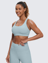Load image into Gallery viewer, CRZ YOGA Women's Strappy Sports Bras Fitness Workout Padded Yoga Criss Cross Back Cami Cambric Blue
