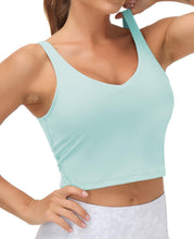 Load image into Gallery viewer, Women’s Longline Sports Bra Wirefree Padded Medium Support Yoga Bras Gym Running Workout Tank Tops (Light Blue)

