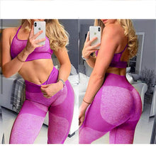 Load image into Gallery viewer, OLCHEE Women’s Workout Sets 2 Piece - Seamless Yoga Leggings and Cross-Strap Sports Bra Gym Outfits Activewear Matching Set - Pink
