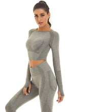 Load image into Gallery viewer, Toplook Women Seamless Workout Outfits Athletic Set Leggings + Long Sleeve Top 2 Pieces(Green Gray)
