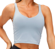 Load image into Gallery viewer, Women’s Longline Sports Bra Wirefree Padded Medium Support Yoga Bras Gym Running Workout Tank Tops (Denim Blue)

