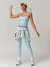 Load image into Gallery viewer, Womens Workout Sets Two Piece Seamless Stretch Cross Back Tank Top Matching Tummy Control High Waist Leggings Set 2 Piece For Women Gym Yoga Active Wear Outfits Athletic Work Out Clothes Blue
